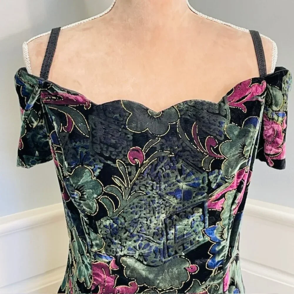 Roberta Vintage 90's Whimsigoth Forest Fairy Crushed Velvet Formal Mini Medium - Picture 3 of 12